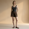 LAMBSKIN SUEDE SHORT — WALNUT